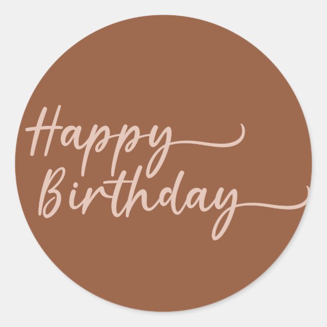 Boho Summer Brown Terracotta Trendy Happy Birthday Classic Round Sticker (Front)