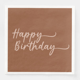 Boho Summer Brown Terracotta Trendy Happy Birthday Napkin