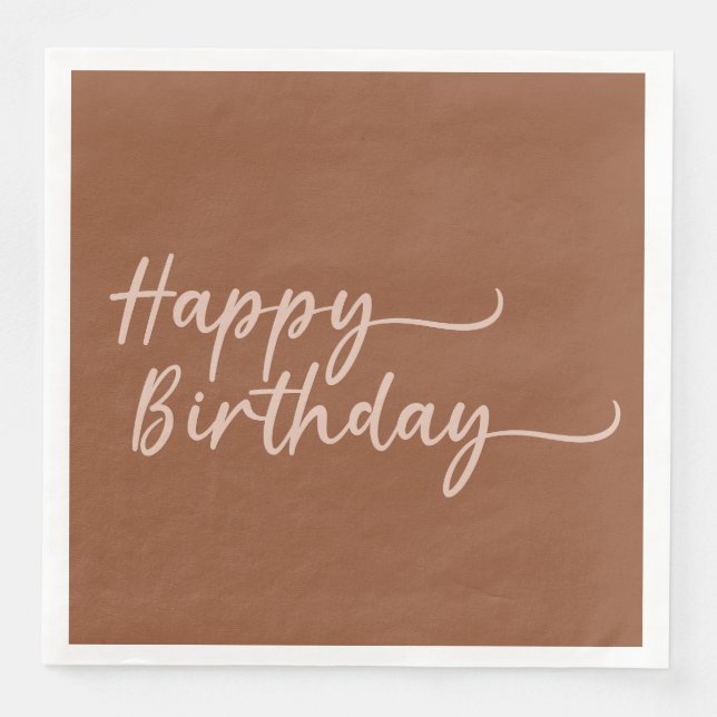 Boho Summer Brown Terracotta Trendy Happy Birthday Napkin (Front)