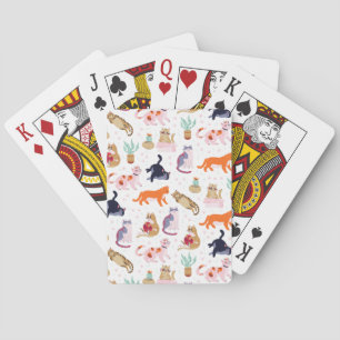 Boho Summer Cute Cats Green Cactus Playing Cards