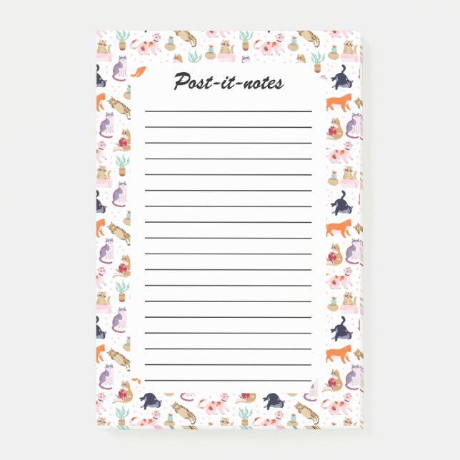 Boho Summer Cute Cats Green Cactus Post-it Notes (Front)