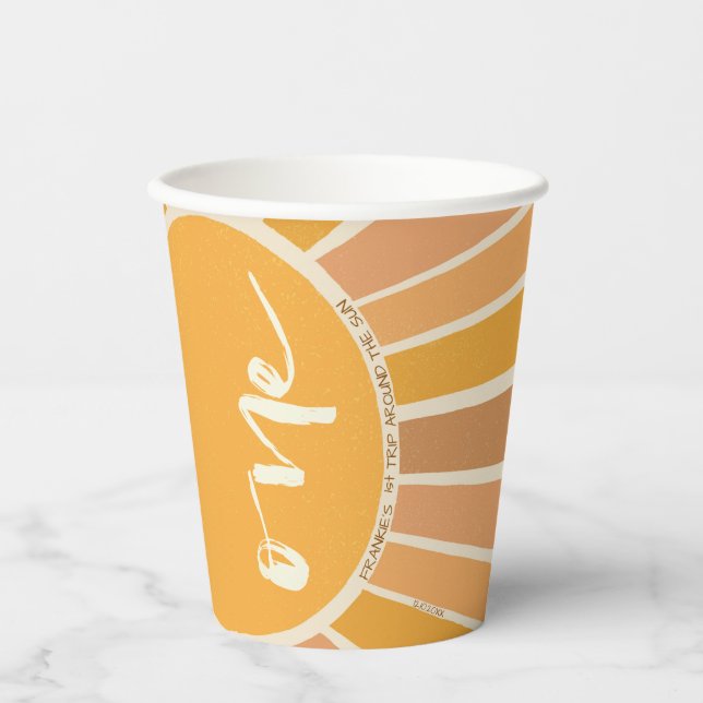 Boho Summer First Trip Around Sun Birthday Paper Cups (Front)