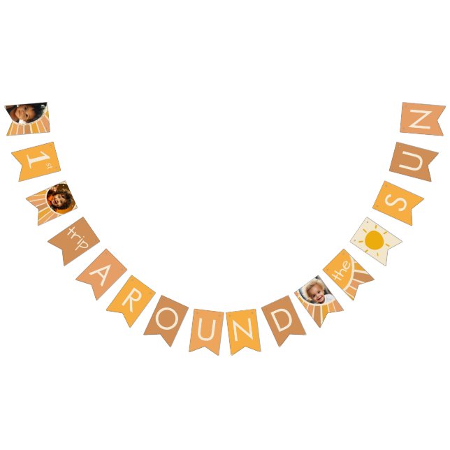 Boho Summer First Trip Around Sun Photo Birthday  Bunting Flags (All)