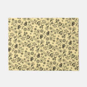   Boho Summer Floral Honey Bee Pattern Yellow Cute Doormat