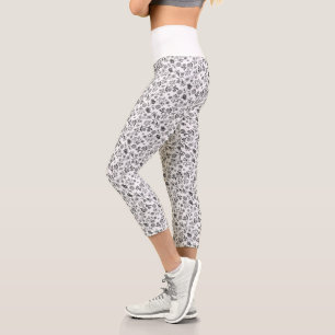    Boho Summer Honey Bee Floral Pattern White Cute Capri Leggings