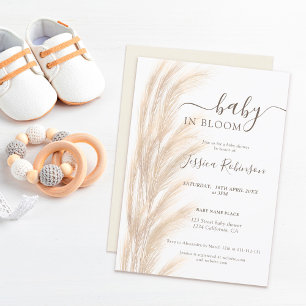 Boho summer pampas grass watercolor baby shower invitation