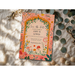 Boho Summer Pink Floral Save the Date Invitation