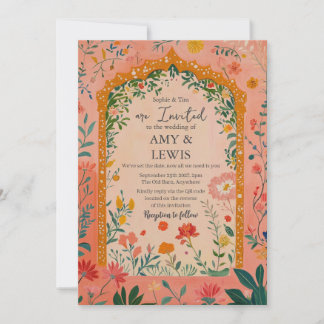 Boho Summer Pink Floral Wedding Invitation