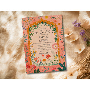 Boho Summer Pink Floral Wedding Invitation