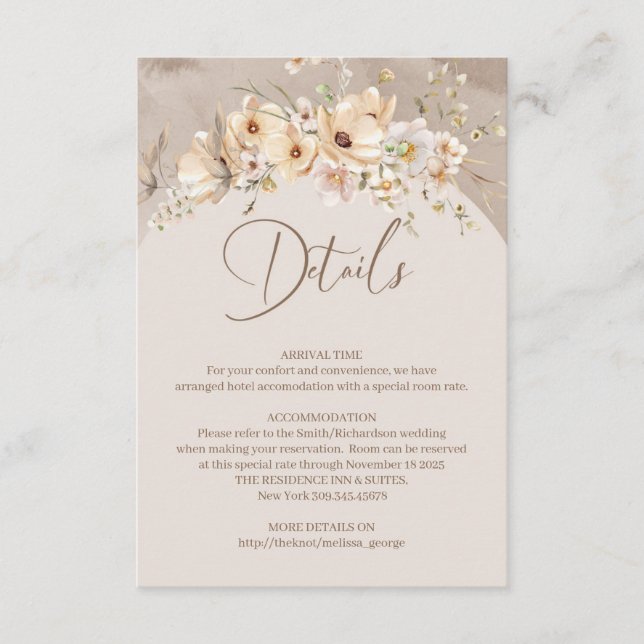 Boho summer Rustic neutral wildflower details card (Front)