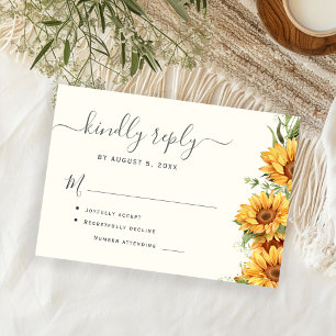 Boho summer sunflower garden black white wedding RSVP card
