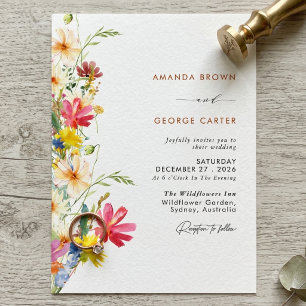Boho Summer Wildflowers Botanical Classic Wedding  Invitation
