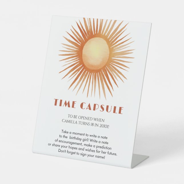 Boho Sun 1st Birthday Time Capsule  Pedestal Sign (Front)