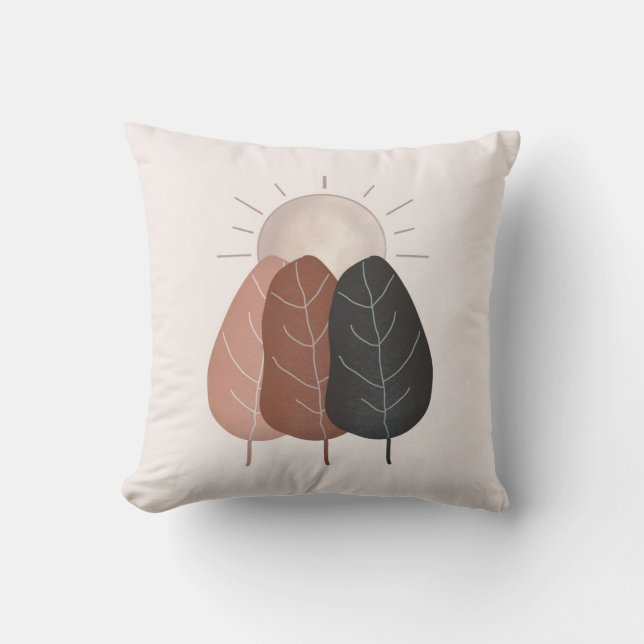 Boho Sun And Leaves Neutral Bohemian Throw Pillow (Front)