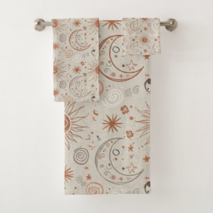 Boho Sun and Moon Pattern Bath Towel Set