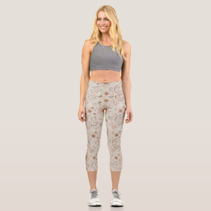 Boho Sun and Moon Pattern Capri Leggings
