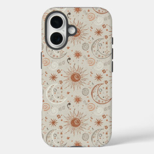 Boho Sun and Moon Pattern iPhone 16 Case