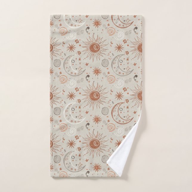 Boho Sun and Moon Pattern Hand Towel (Hand Towel)