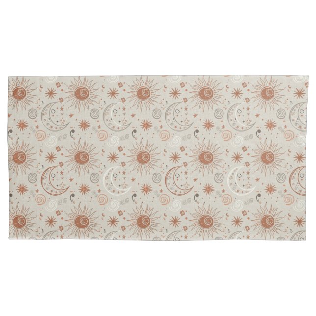 Boho Sun and Moon Pattern Pillowcase (Front-Left)
