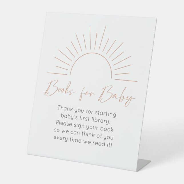 Boho Sun Baby Shower Books for Baby Pedestal Sign (Front)