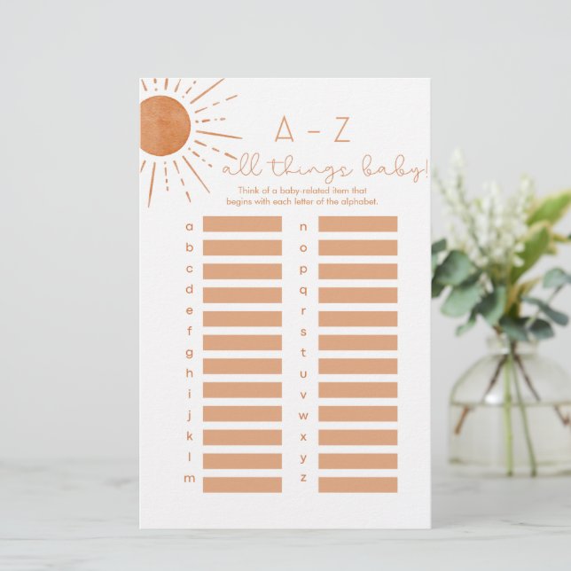 Boho Sun Baby Shower Game Sheet (Standing Front)