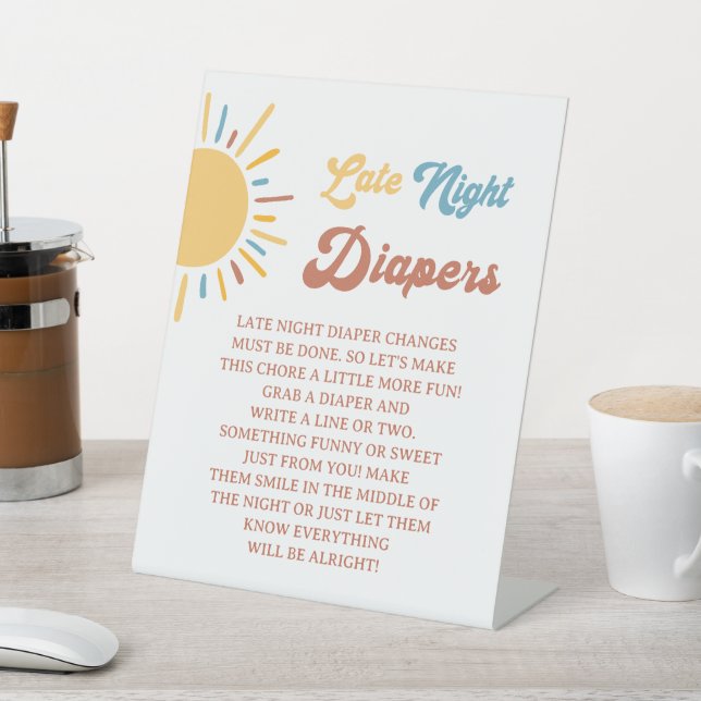 Boho Sun Baby Shower Late Night Diapers Game Sign (In SItu)