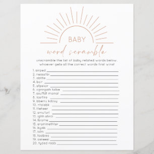Boho Sun Baby Shower Word Scramble