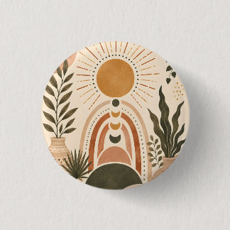 Boho Sun & Botanical Art 1 Inch Round Button