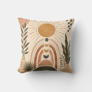 Boho Sun & Botanical Art Throw Pillow
