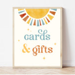 Boho Sun Cards & Gifts Sign<br><div class="desc">This adorable sign features a boho design with an adorable watercolor sun, set against a soft vintage white background. The muted colours of yellow, orange, and blue, along with the retro font, create a charming and whimsical look.</div>