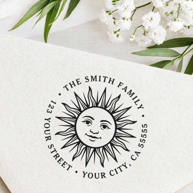 Boho sun character return address rubber stamp (Boho sun character return address rubber stamp)