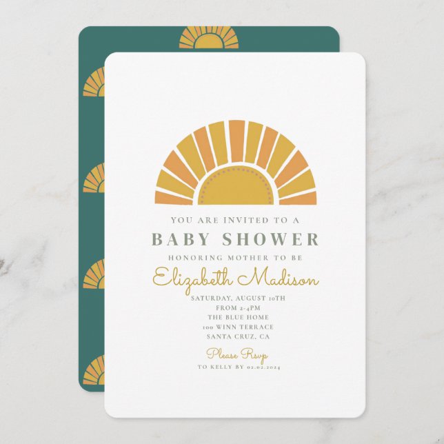 Boho Sun Colourful Baby  Shower Invitation (Front/Back)