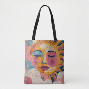 Boho Sun Face Abstract Art Tote Bag