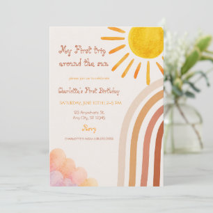 Boho Sun First Birthday Trip Around the Sun Invitation