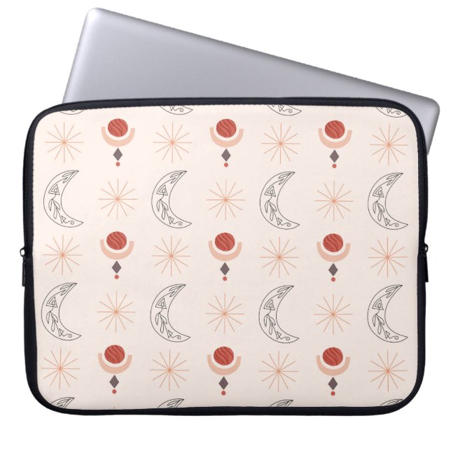 Boho sun moon abstract shapes decorative line art  laptop sleeve (Front)