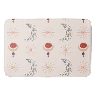 Boho sun moon decorative line art abstract shapes bath mat