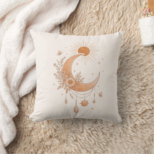 Boho Sun & Moon Floral Throw Pillow