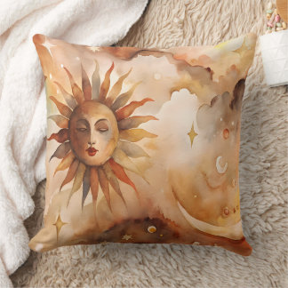 Boho Sun & Moon | Minimal Celestial Decor for Home Throw Pillow