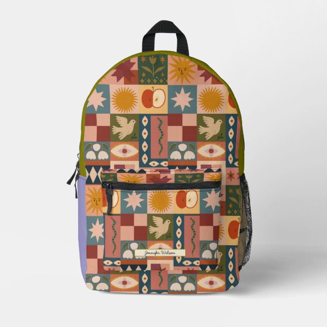 Boho Sun & Moon Pattern Printed Backpack (Front)