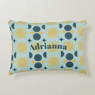 Boho Sun Moon Stars Baby Blue Yellow Personalized Accent Pillow