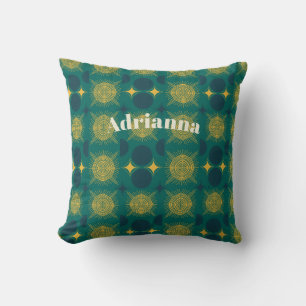 Boho Sun Moon Stars Baby Teal Yellow Personalized Throw Pillow