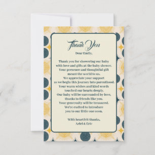 Boho Sun Moon Stars Blue Yellow Baby Shower Thank You Card