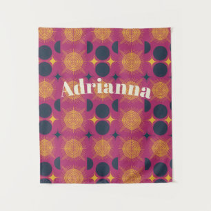 Boho Sun Moon Stars Pink Blue Yellow  Tapestry