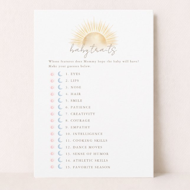 Boho Sun Neutral Shower Baby Traits Game Card (Creator Uploaded)