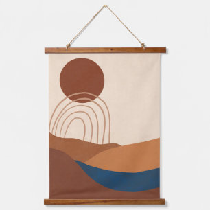 Boho Sun Rainbow Landscape Terracotta Beige Blue Hanging Tapestry