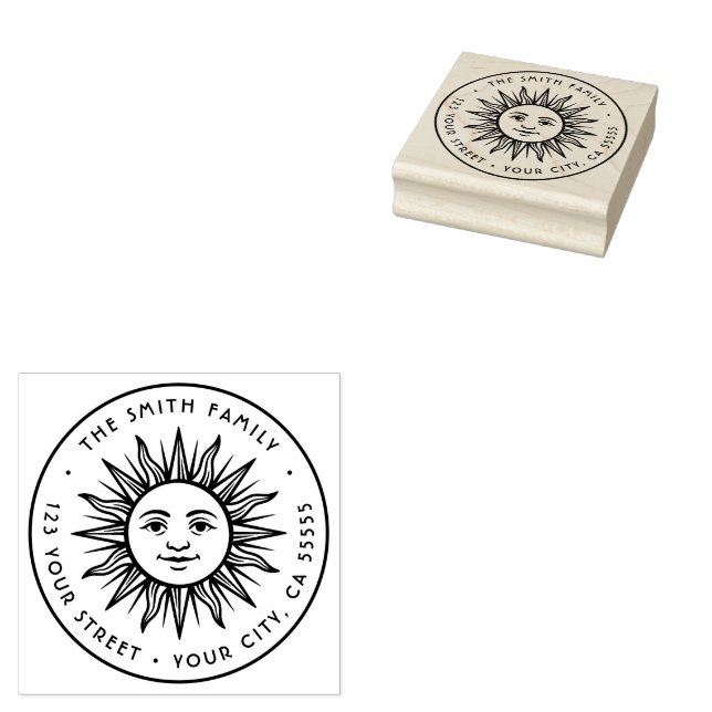Boho sun return address rubber stamp (Stamped)