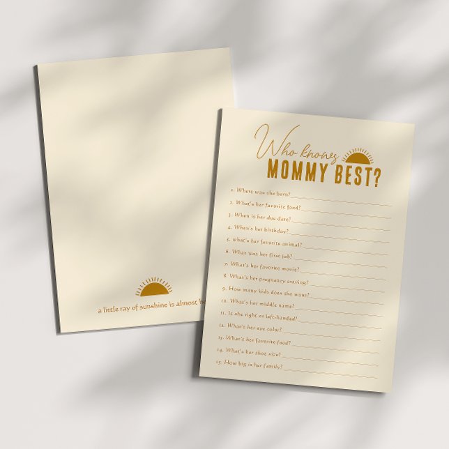 Boho Sun Who Knows Mommy Baby Shower Game Card (Creator Uploaded)