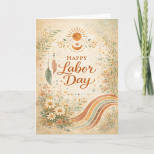 Boho Sun Wildflowers Happy Labor Day Card