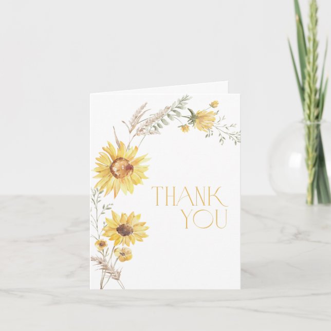Boho Sunflower Bridal Shower Thank You Card (Front)