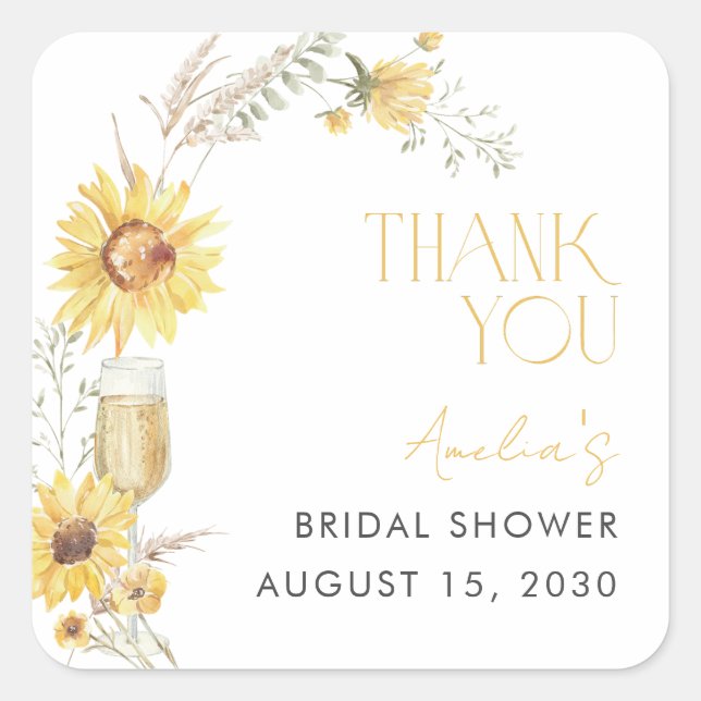 Boho Sunflower Bridal Shower Thank You Square Sticker (Front)